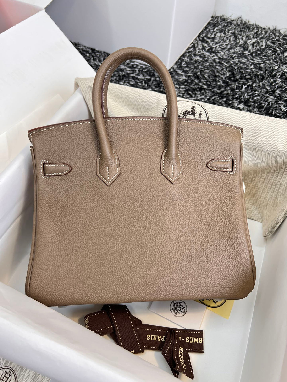 Hermes Birkin 25cm Brown Togo Leather Silver Hardware Bag