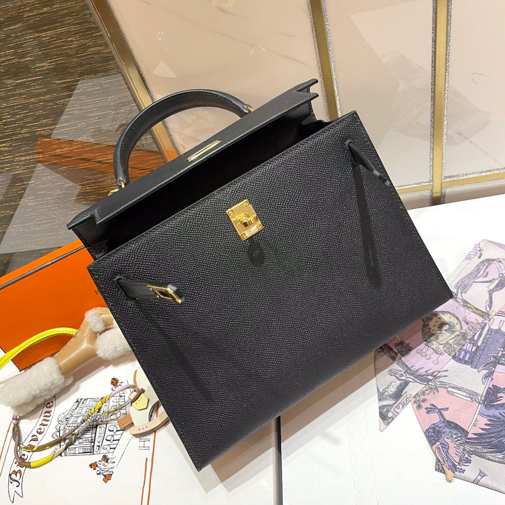 Hermes Kelly 25cm Black Epsom Leather Gold Hardware Bag