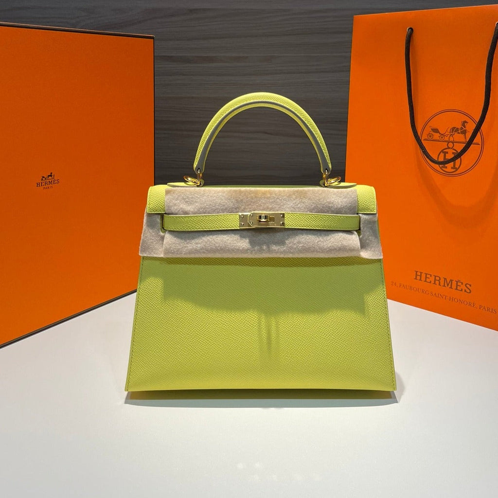Hermes Kelly 25cm Lime Epsom Leather Gold Hardware Bag