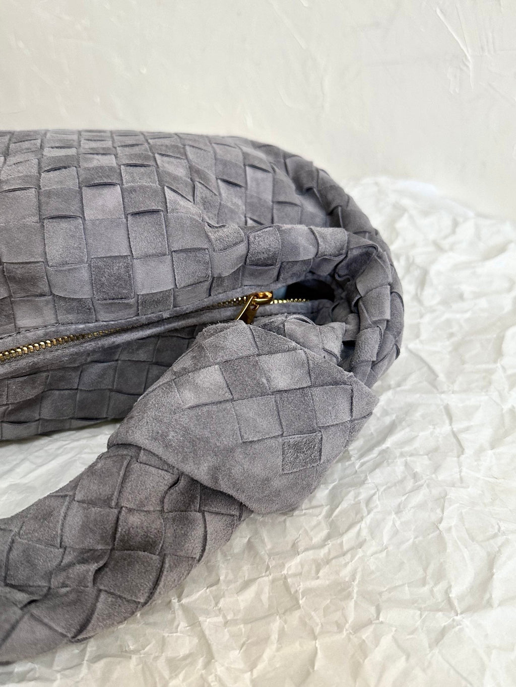 Bottega Veneta Small Jodie 48cm Grey Suede Leather Bag