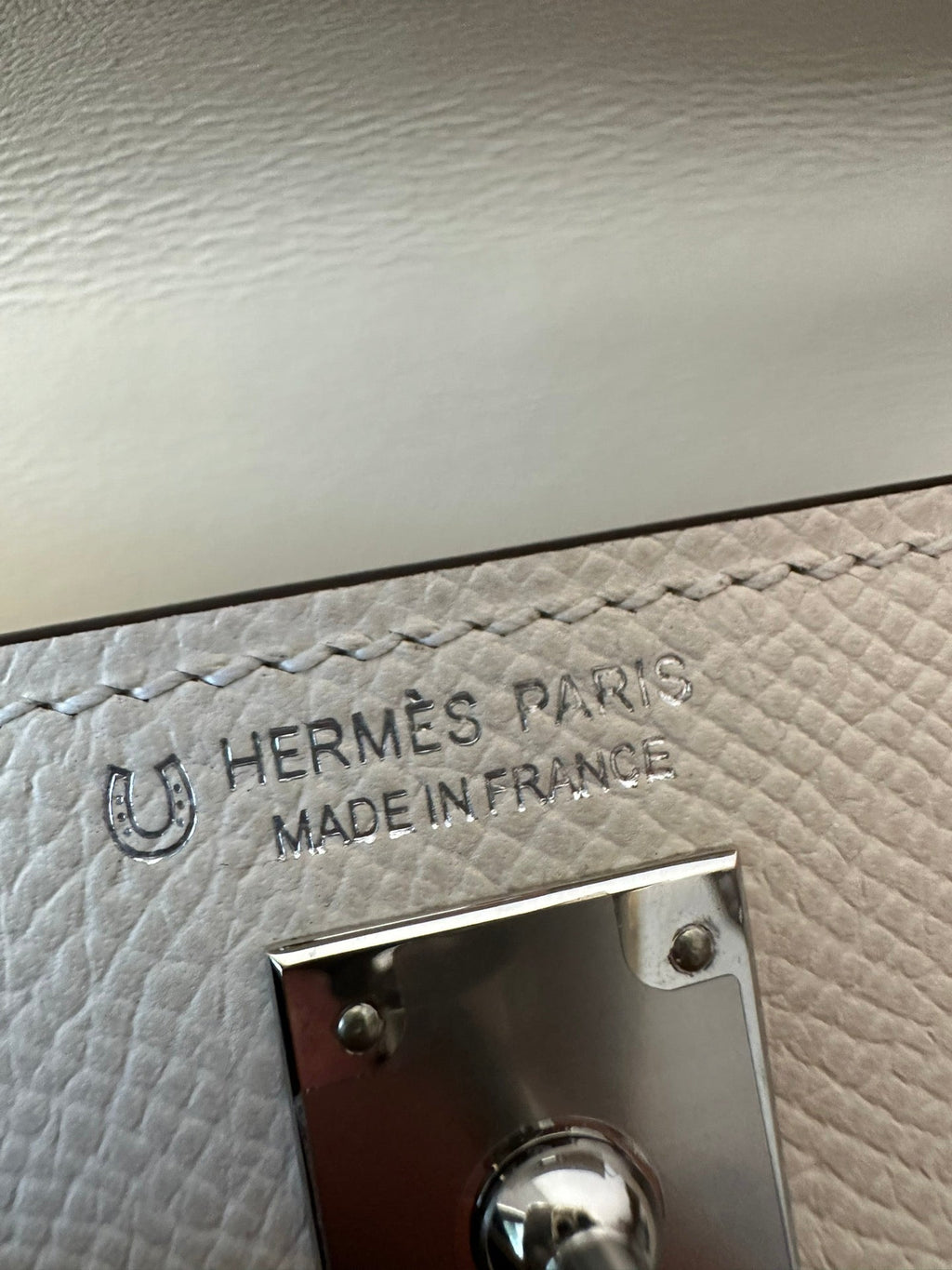 Hermes Kelly Mini 20 White Etain Epsom Silver Hardware Bag