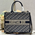 Dior CD Medium Book Tote 36 Blue Oblique Embroidery