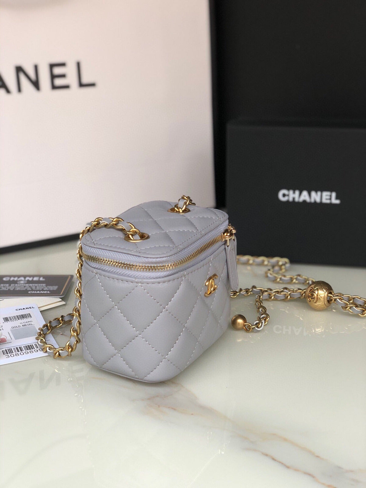 Chanel Mini 11 Vanity Chain in Light Grey Calfskin Gold Hardware Bag