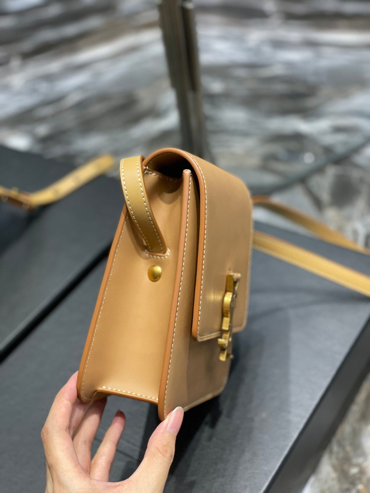 Saint Laurent Kaia 18 Handbag in Yellow Cream Calfskin
