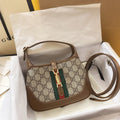 Gucci Jackie 1961 Mini 19 Shoulder Bag in Beige Canvas and Brown Calfskin