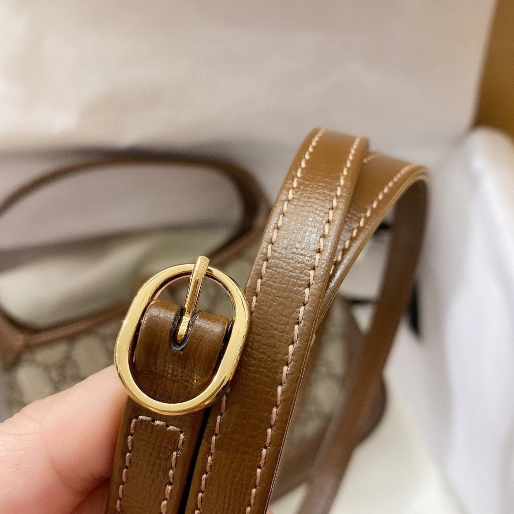 Gucci Jackie 1961 Small 28 Shoulder Bag in Beige Canvas and Brown Calfskin