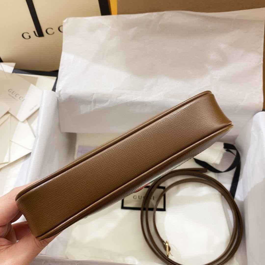 Gucci Jackie 1961 Mini 19 Shoulder Bag in Beige Canvas and Brown Calfskin