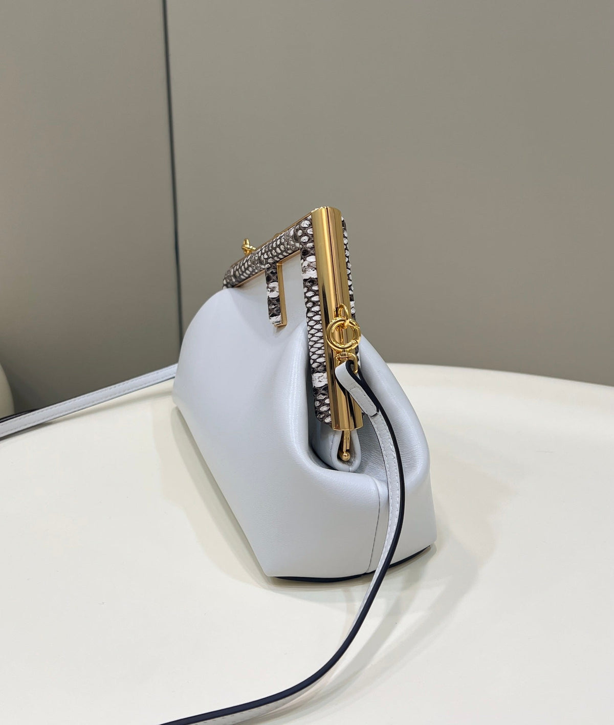 Fendi First Small 26 White Leather Bag with Exotic Details