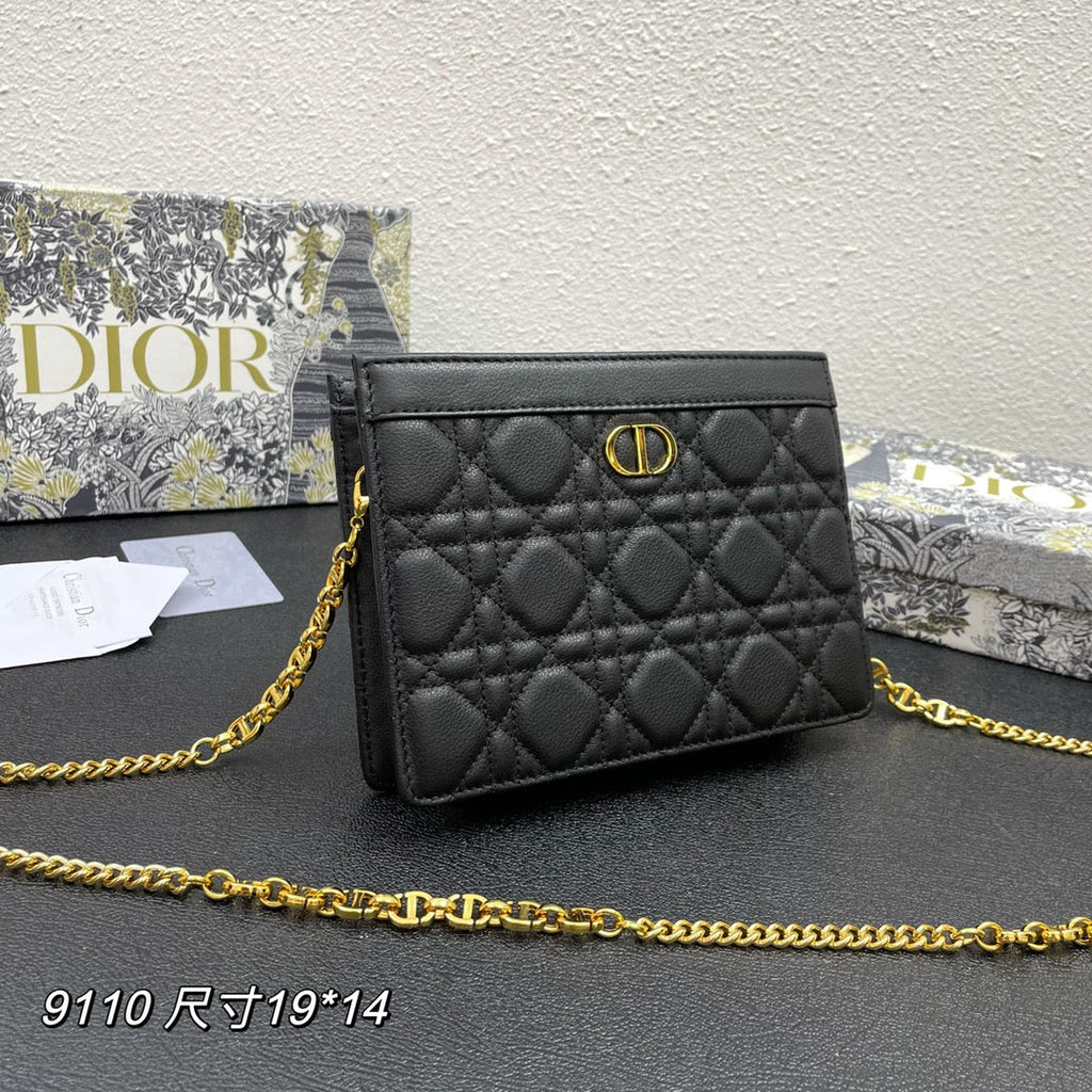 Dior Caro Pouch 19 Bag in Black Calfskin