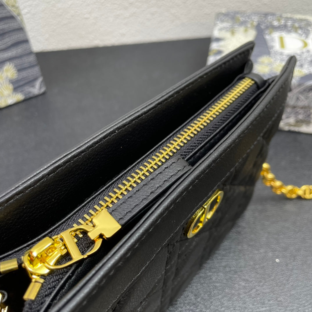 Dior Caro Pouch 19 Bag in Black Calfskin