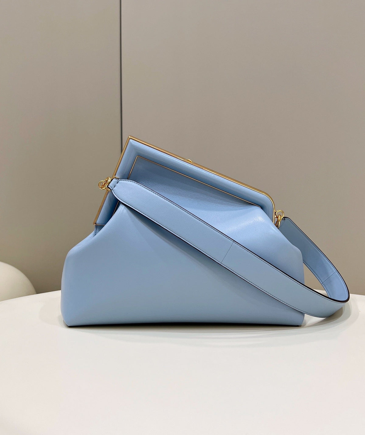 Fendi First Small 32 in Light Blue Nappa Leather Bag Gold Hardware