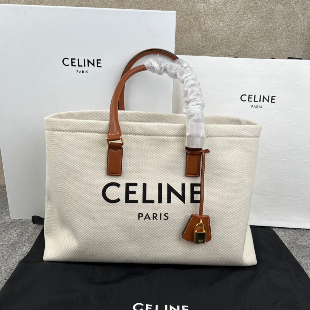Celine Cabas 44 Printed Canvas White Tote