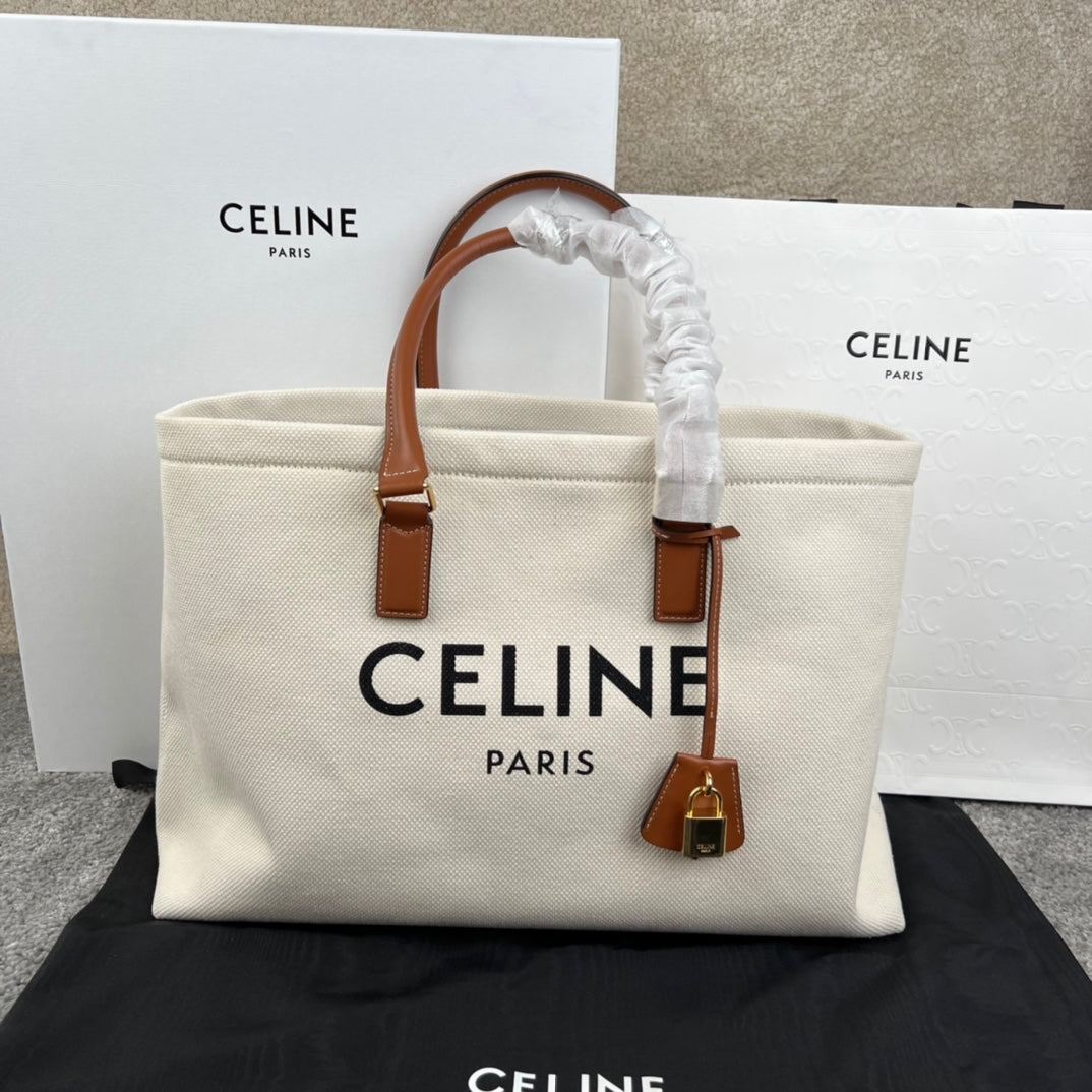 Celine Cabas 44 Printed Canvas White Tote