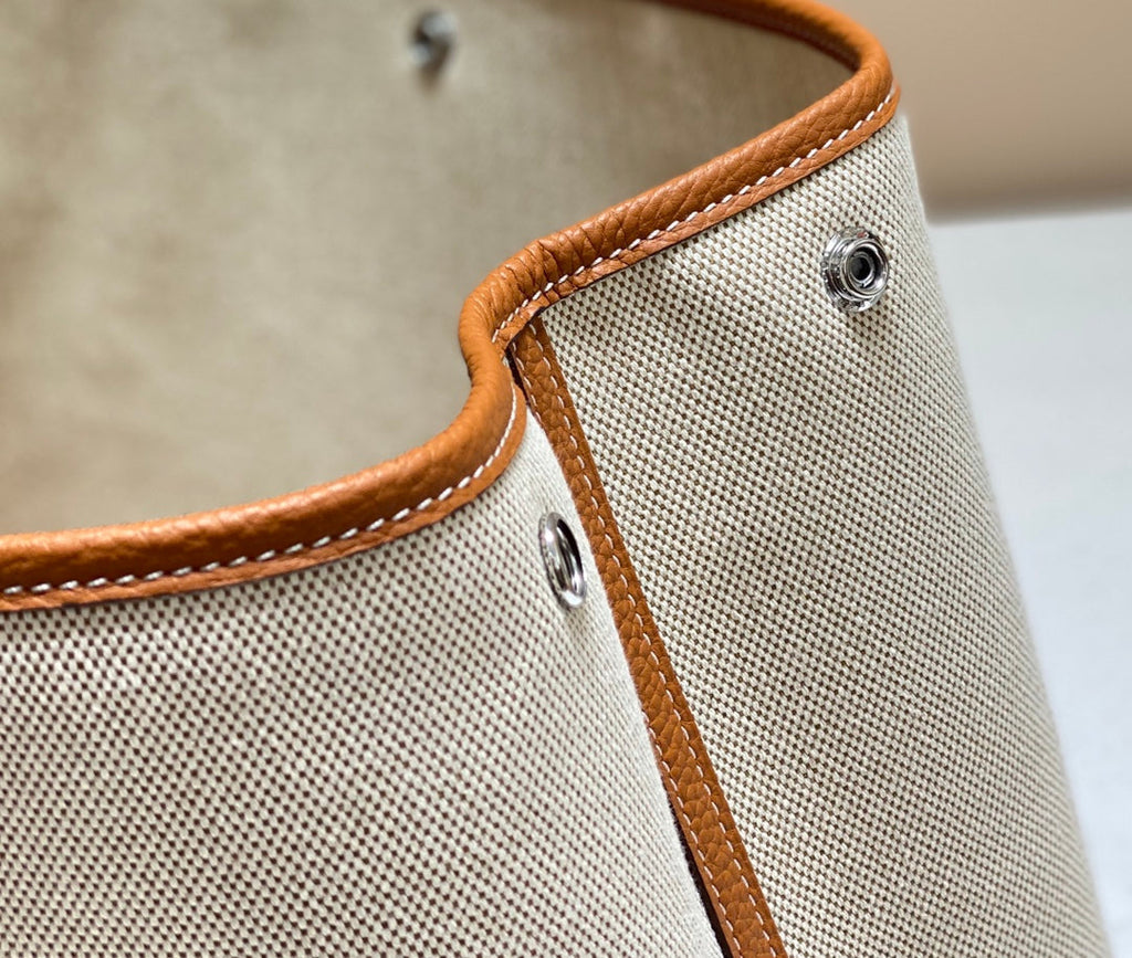 Hermes Garden Party 36cm in White Toilets Cotton Canvas and Brown Calfskin Bag