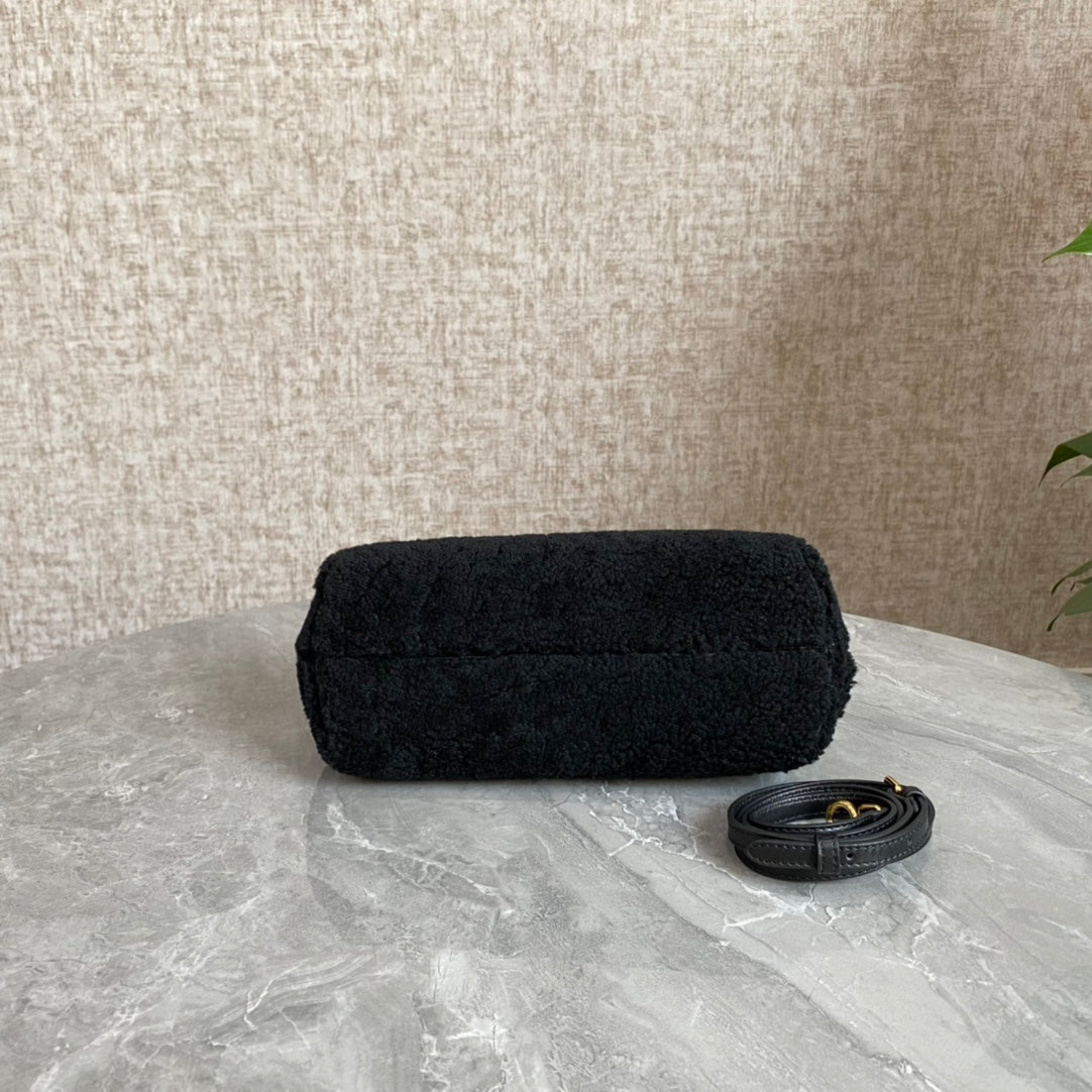Fendi First Mini 26 Bag in Black Wool with Gold Hardware