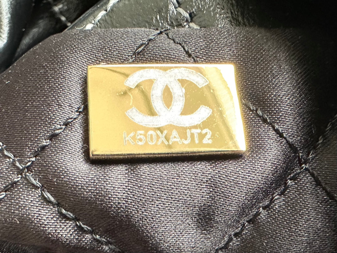 Chanel Medium 37 Handbag in Black Shiny Calfskin Gold Hardware