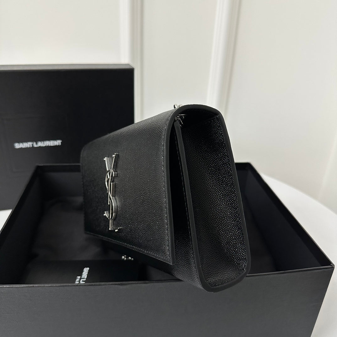 Saint Laurent Kate 20 Small in Calfskin Black with Silver Logo Bag