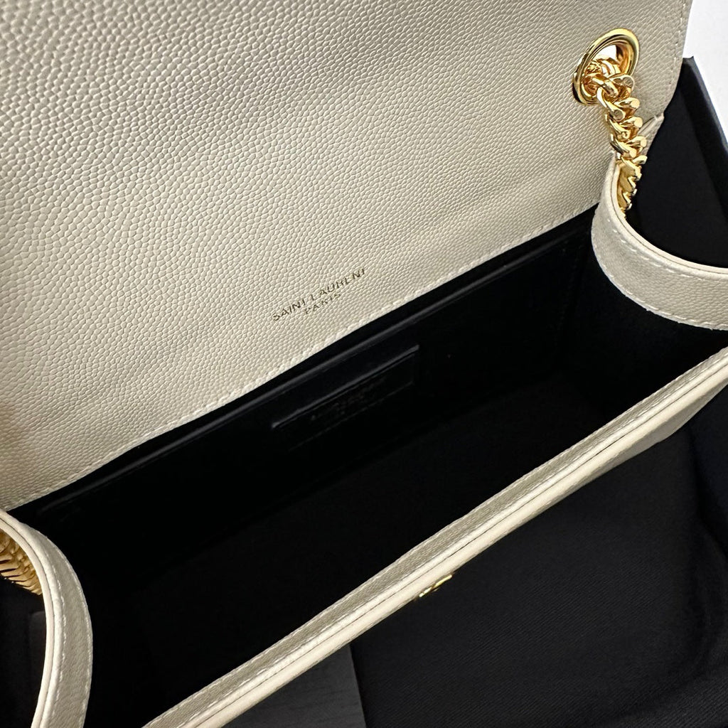 Saint Laurent Kate 20 Small in Calfskin White with Gold Logo Bag