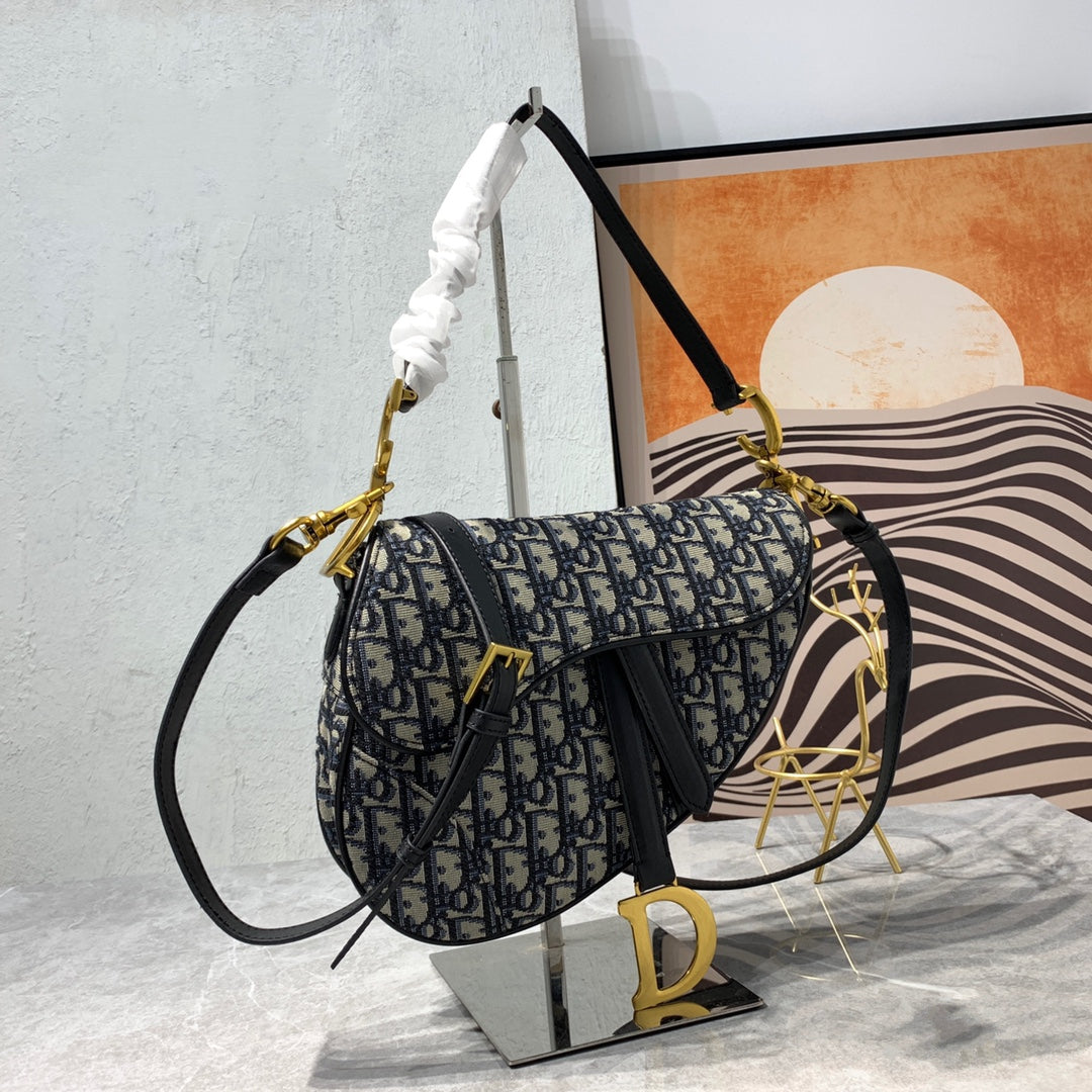 CD Saddle Bag Strap with Strap 25.5cm Blue Obique Embroidery