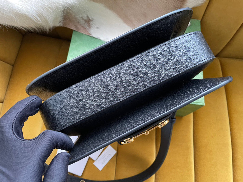 Gucci Horsebit 1955 Saddle Bag 25 in Black Canvas and Calfskin
