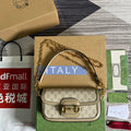 Gucci Horsebit 1955 Bag 24 in White Canvas and Beige Calfskin