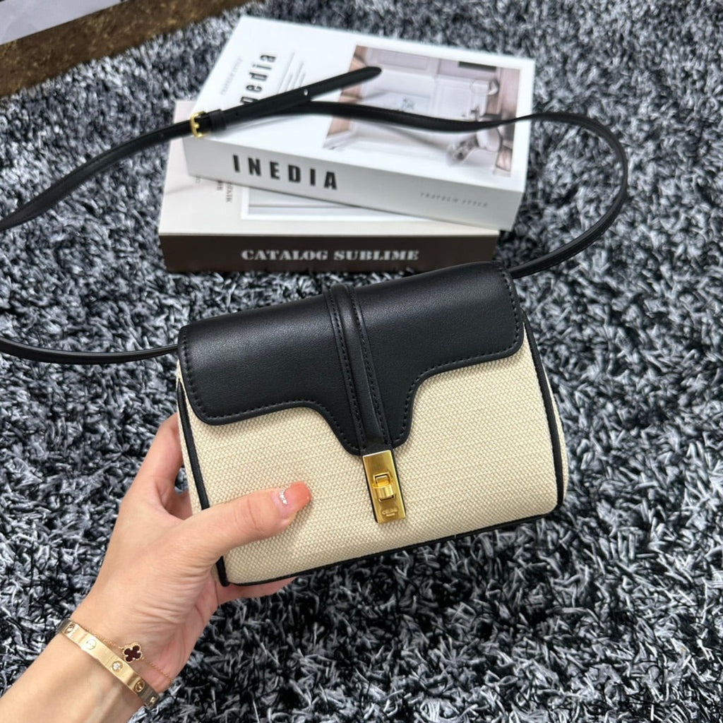 Celine Classic Mini 18 White Black Calfskin Bag
