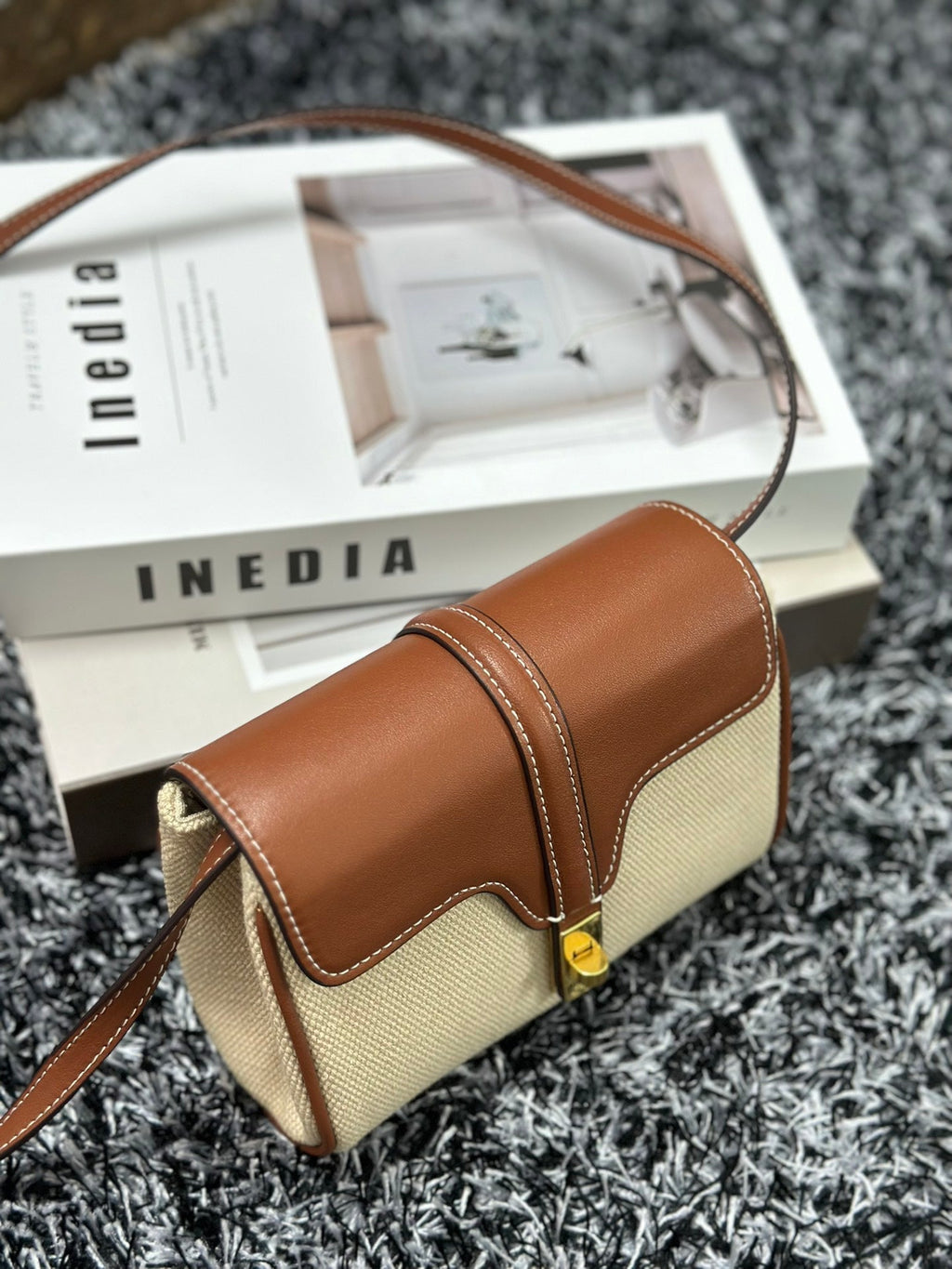 Celine Classic Mini 18 White Brown Calfskin Bag