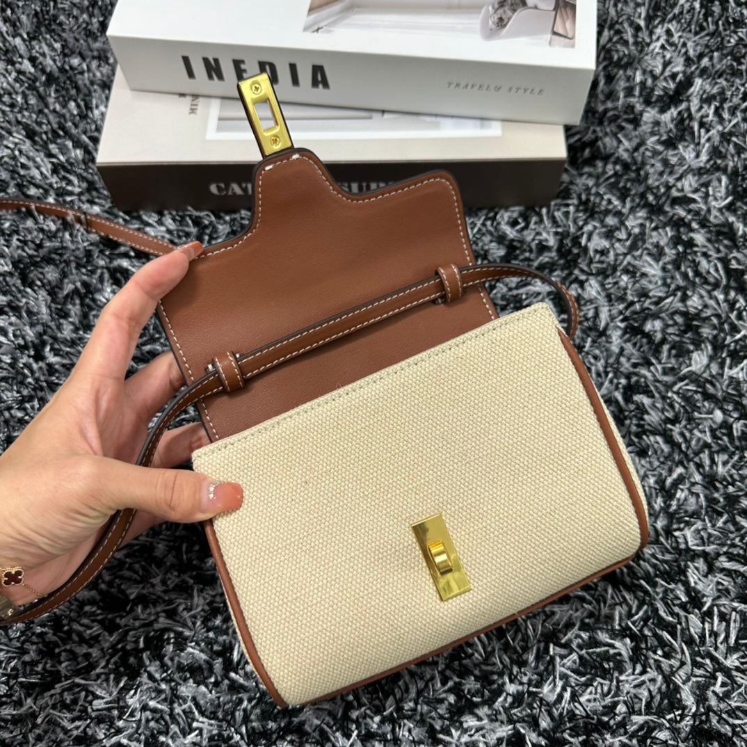 Celine Classic Mini 18 White Brown Calfskin Bag