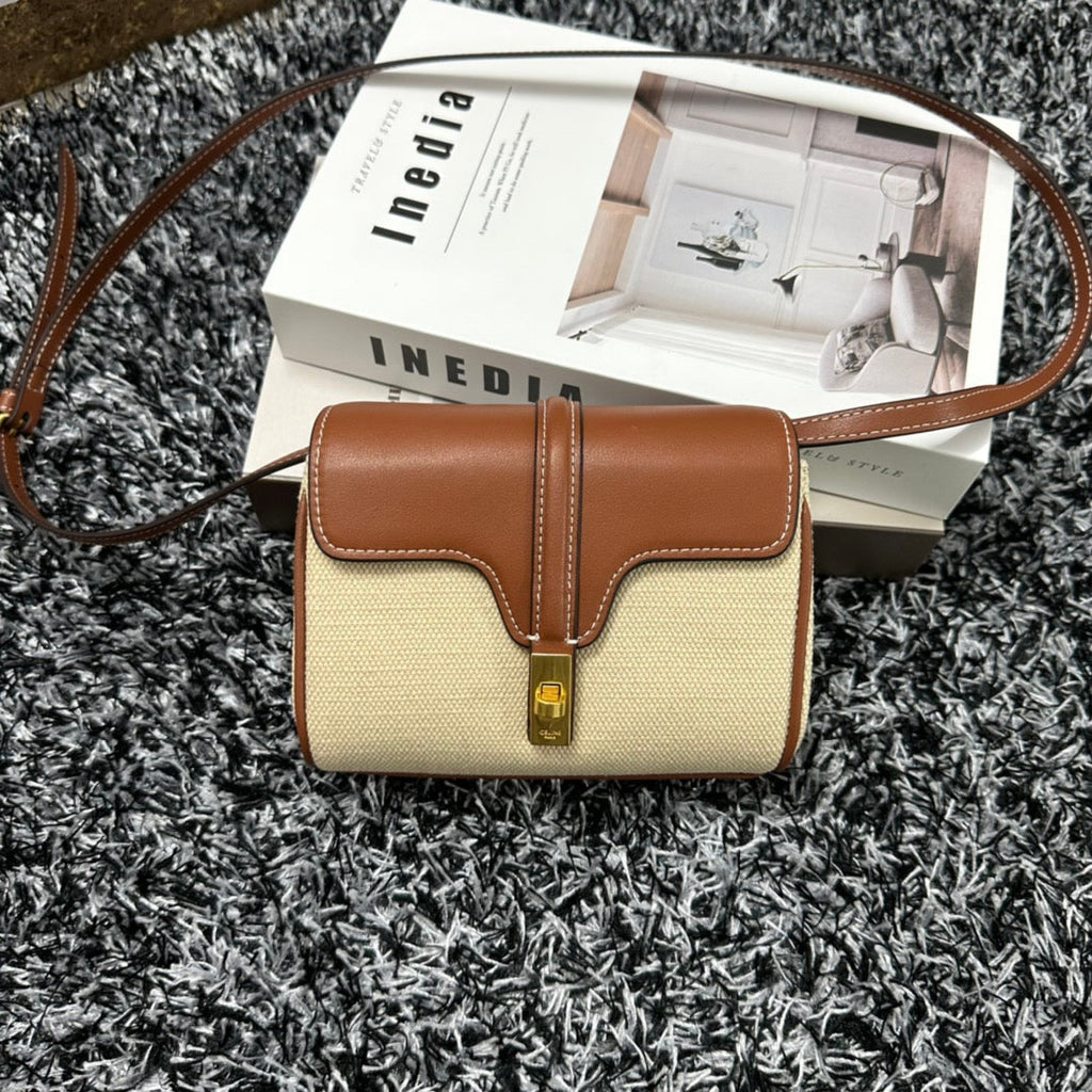 Celine Classic Mini 18 White Brown Calfskin Bag