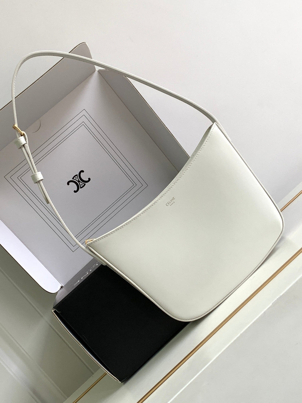 Celine Croque 18 Glossy Calfskin White Bag