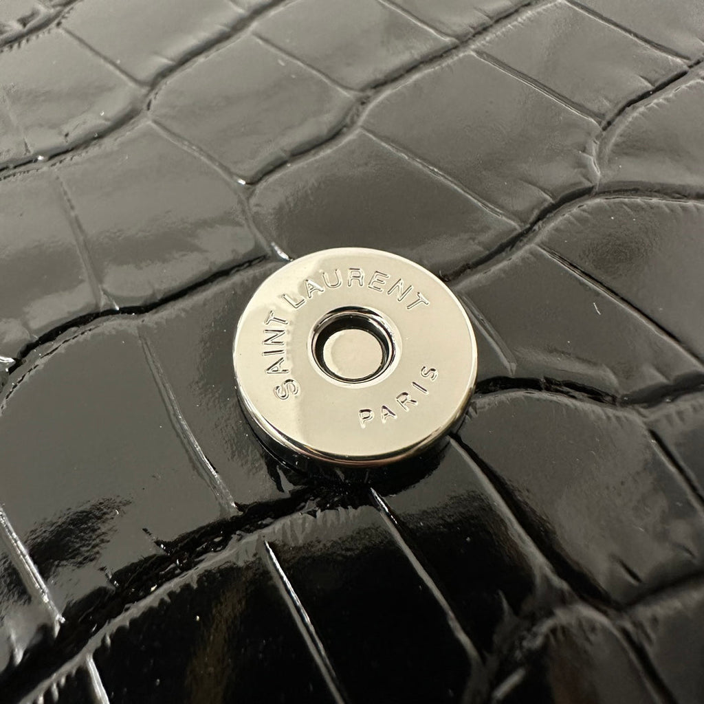 Saint Laurent Kate Tassel 20 Black Crocodile Pattern Calfskin with Silver Logo Bag