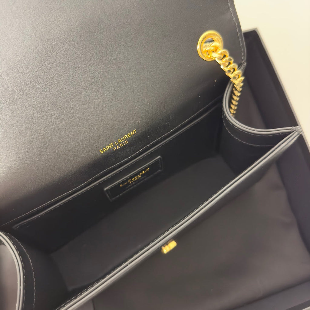Saint Laurent Kate Tassel 20 Black Calfskin with Gold Logo Bag