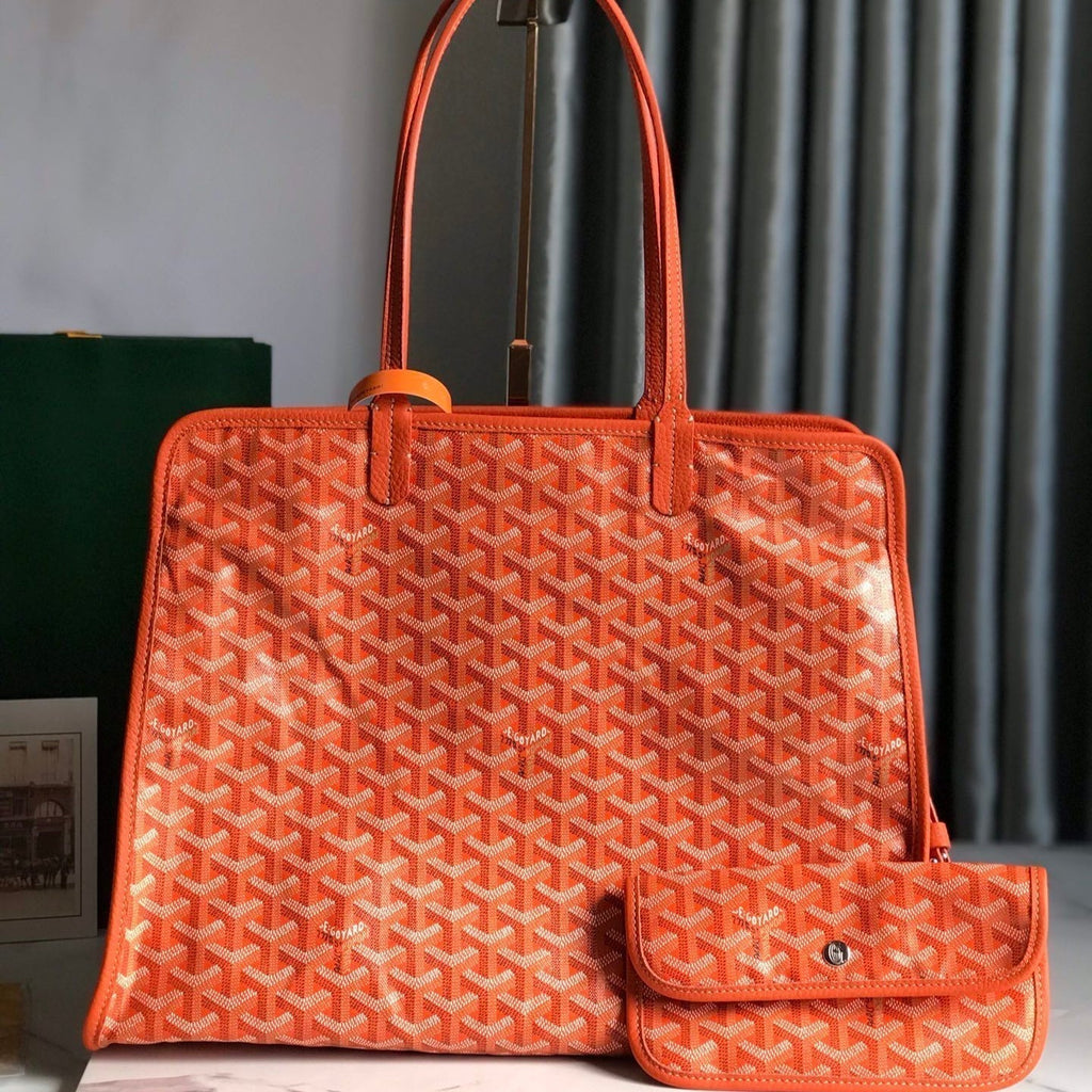 Goyard Hardy PM Bag 40 in Orange Goyardine Canvas and Taurillon Leather Trim
