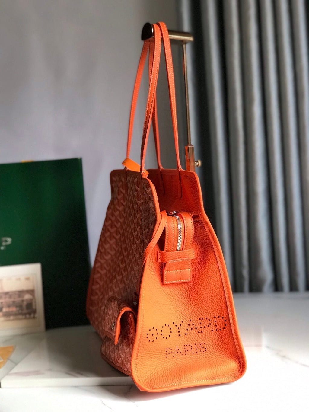 Goyard Hardy PM Bag 40 in Orange Goyardine Canvas and Taurillon Leather Trim