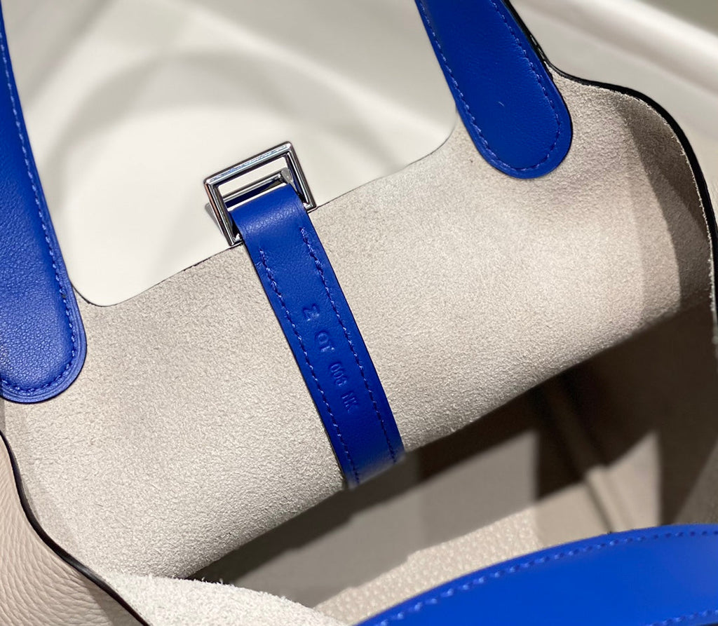 Hermes 25S Picotin Lock 18 in Pearl Gray and Electric Blue Calfskin Silver Hardware Bag
