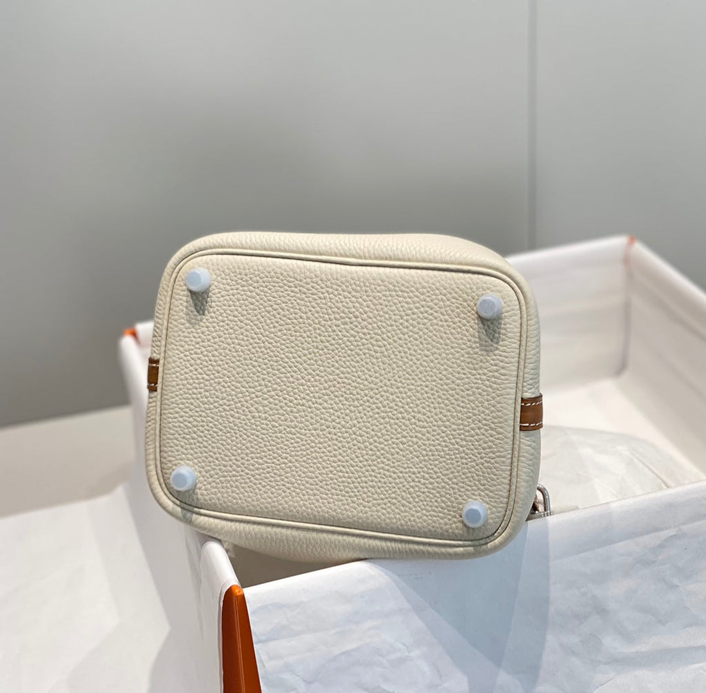 Hermes 25S Picotin Lock 18 in Burnt Orange and Ivory Calfskin Silver Hardware Bag
