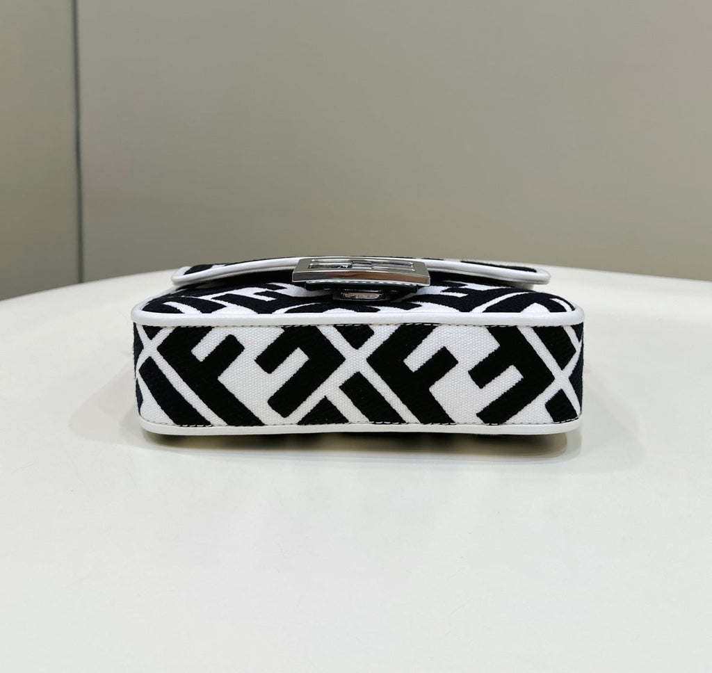 Fendi 19 Baguette Bag in Black Mix White Canvas with Gold Hardware