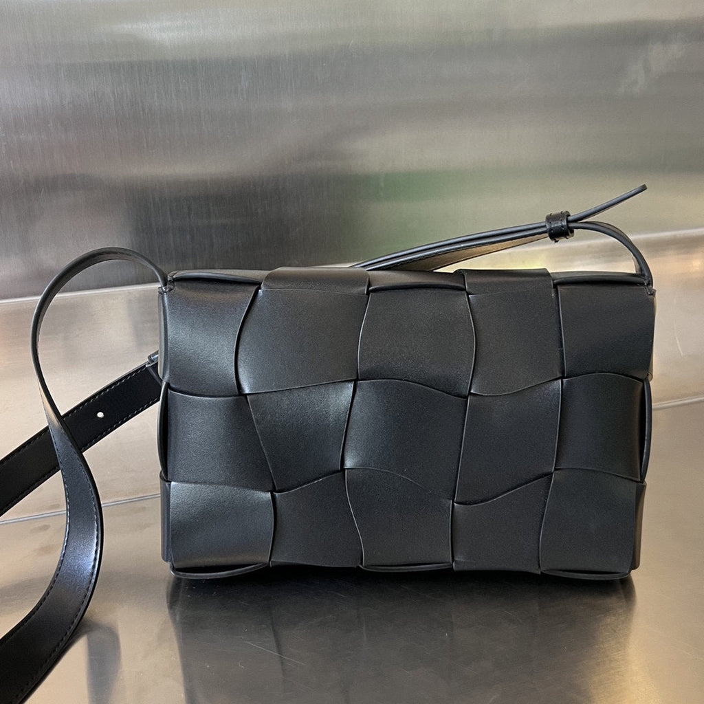 Bottega Veneta Cassette 23 in Black Calfskin with Wavy Pattern Bag
