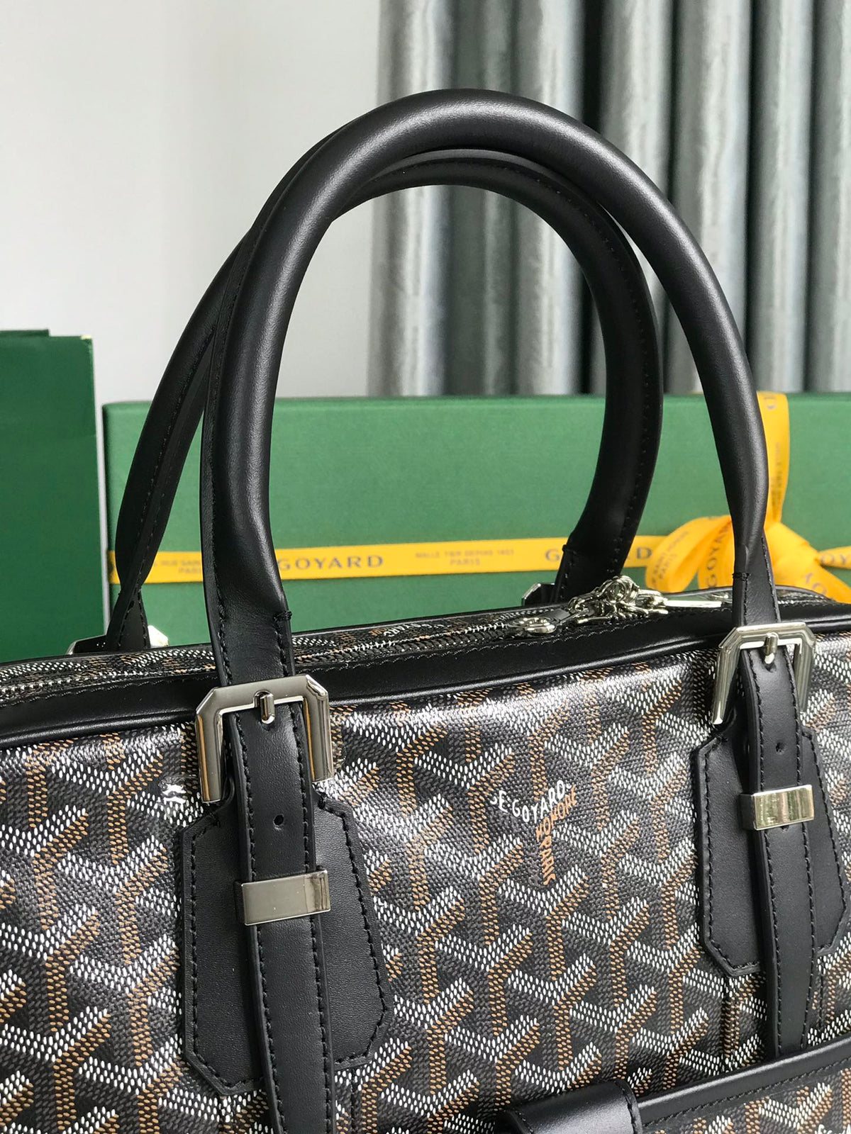 Goyard Ambassade Document Case 35 in Black Goyardine Canvas Bag