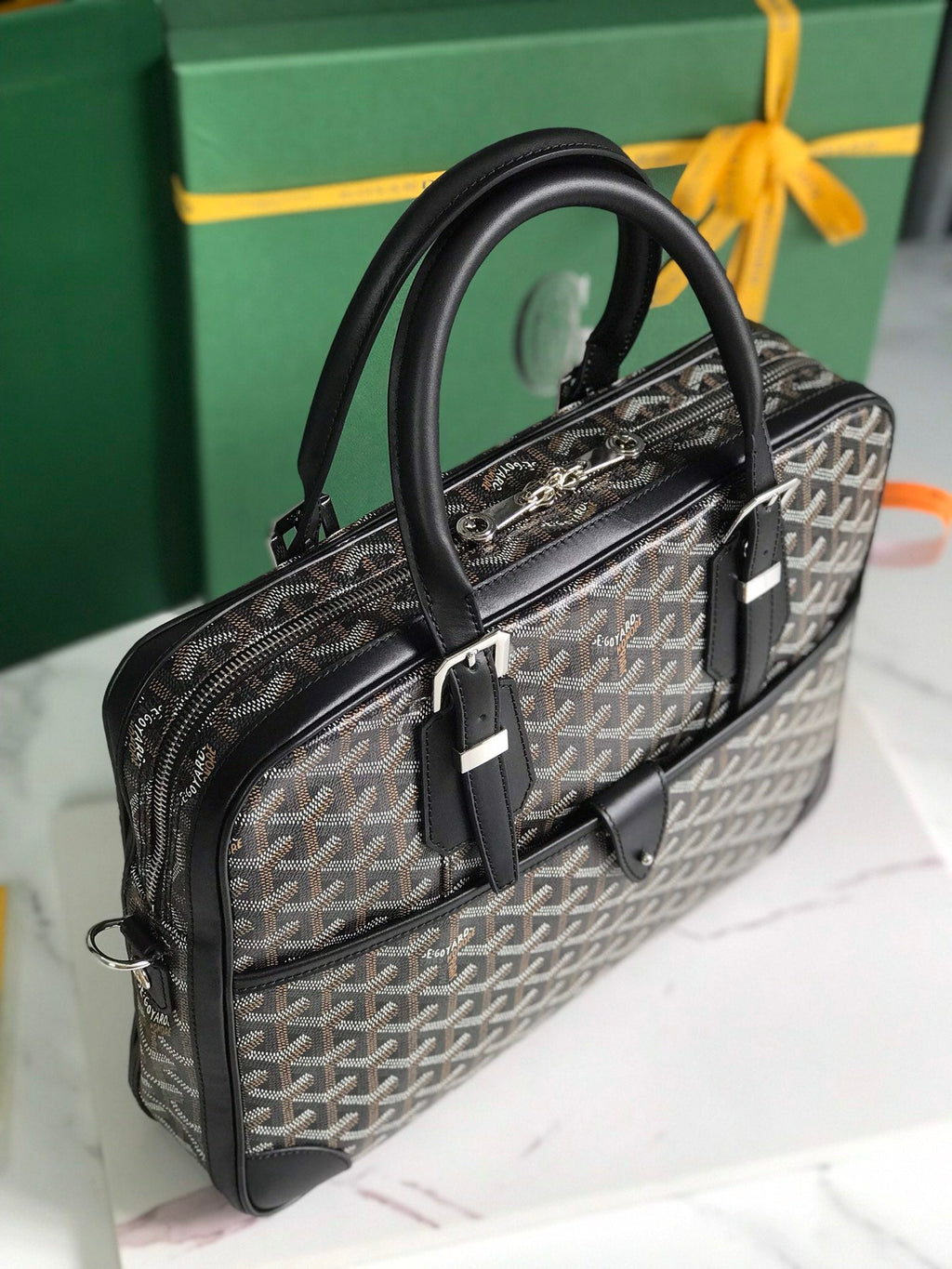 Goyard Ambassade Document Case 35 in Black Goyardine Canvas Bag