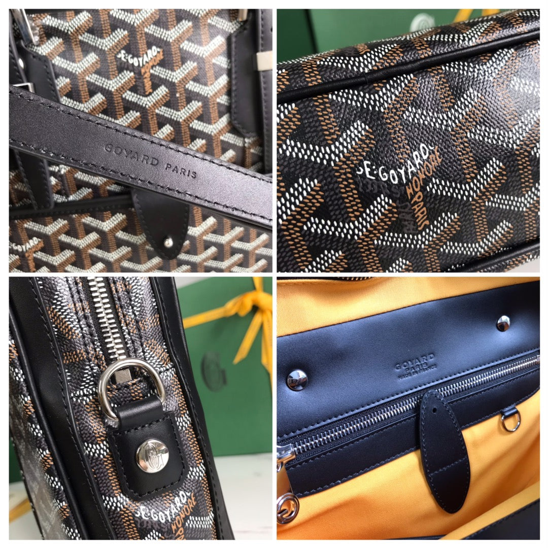Goyard Ambassade Document Case 35 in Black Goyardine Canvas Bag