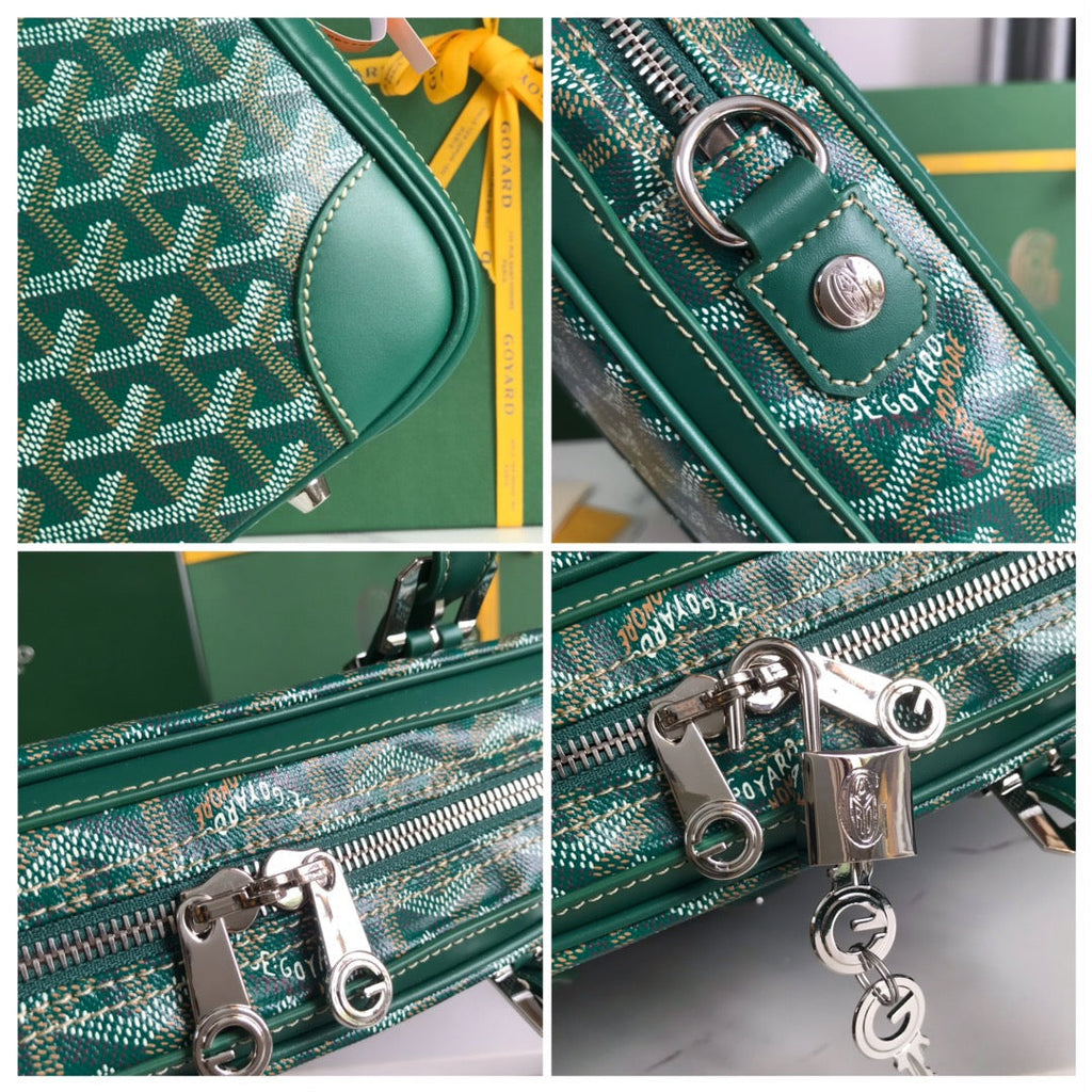 Goyard Ambassade Document Case 35 in Green Goyardine Canvas Bag
