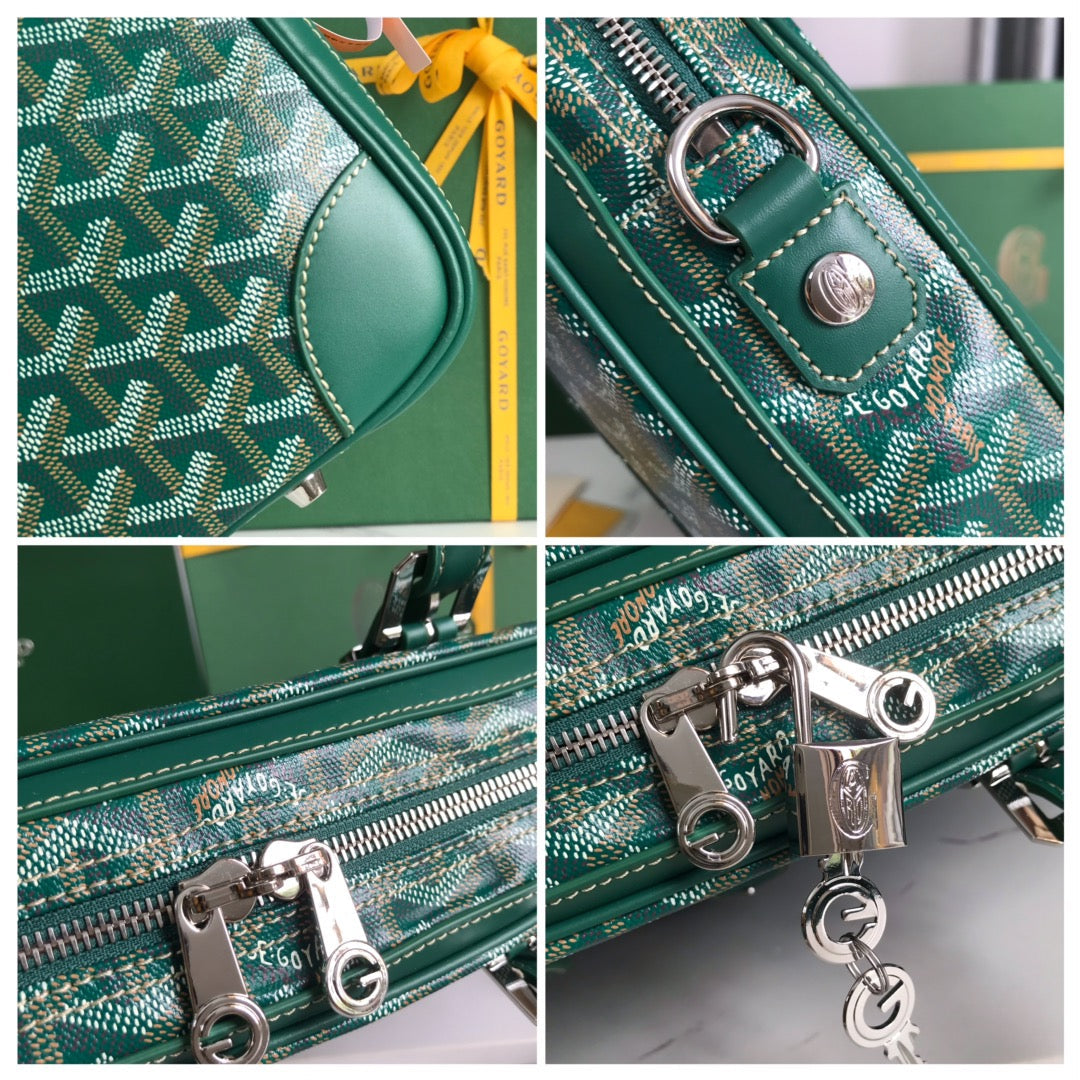 Goyard Ambassade Document Case 35 in Green Goyardine Canvas Bag