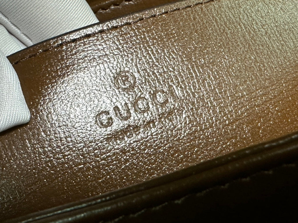 Gucci 18 Horsebit 1955 Mini Bag Beige Canvas and Ebony Calfskin