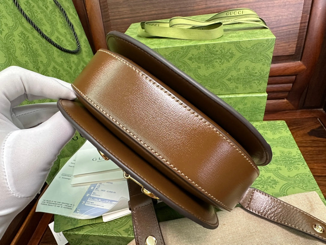 Gucci 18 Horsebit 1955 Mini Bag Beige Canvas and Ebony Calfskin