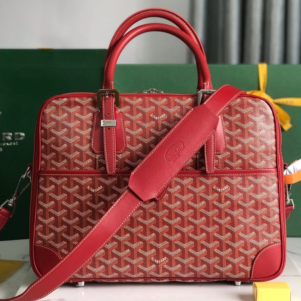 Goyard Ambassade Document Case 35 in Classic Red Goyardine Canvas Bag