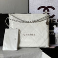 Chanel Large 42 Handbag in White Shiny Calfskin Silver Hardware