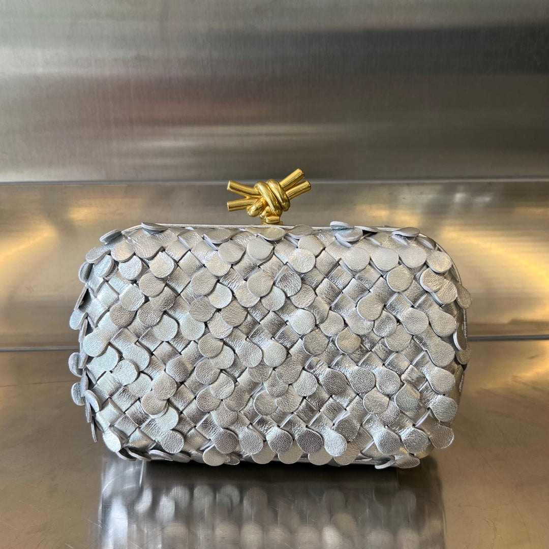 Bottega Veneta Golden Knot 19 in Silver Lambskin Bag