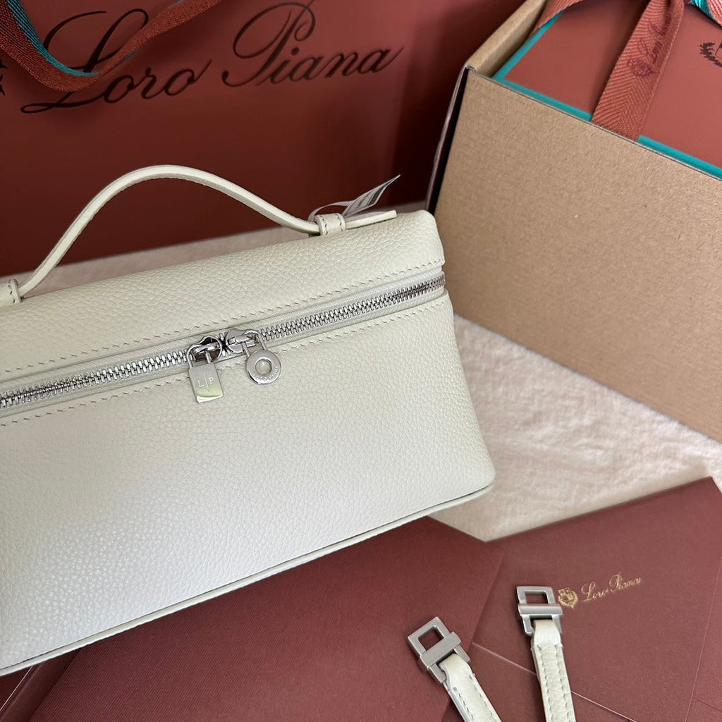 Loro Piana Extra Pocket L19 in White Grained Calfskin with Silver Hardware Bag