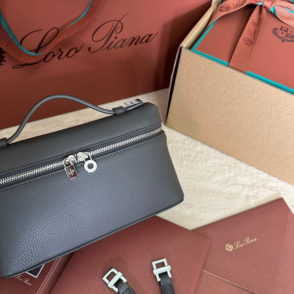 Loro Piana Extra Pocket L19 in Black Grained Calfskin with Silver Hardware Bag